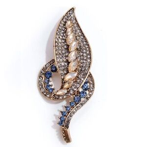 Blue Clear Swirled Crystal Brooch